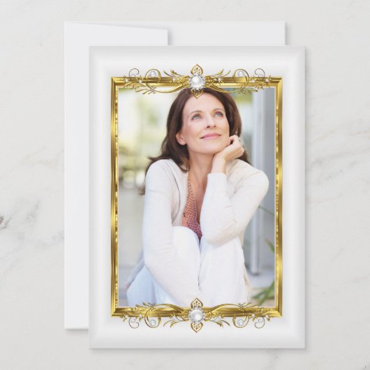 金ゴールドエレガントホワイトパールフォトバースデーパーティー 招待状 (裏面)