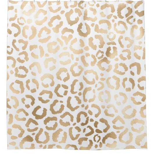金ゴールドエレガントホワイトヒョウアニマルプリント シャワーカーテン (正面)
