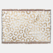 金ゴールドエレガントホワイトヒョウアニマルプリント スローブランケット (正面)