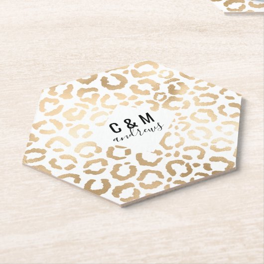 金ゴールドエレガントホワイトヒョウアニマルプリント ペーパーコースター (アングル)