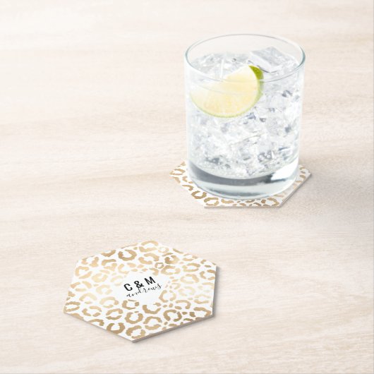 金ゴールドエレガントホワイトヒョウアニマルプリント ペーパーコースター (インサイチュ)