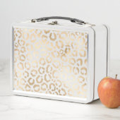 金ゴールドエレガントホワイトヒョウアニマルプリント メタルランチボックス (インサイチュ)