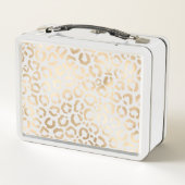 金ゴールドエレガントホワイトヒョウアニマルプリント メタルランチボックス (裏面)