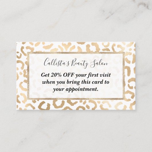金ゴールドエレガントホワイトヒョウアニマルプリント 割引カード (正面)