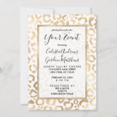 金ゴールドエレガントホワイトヒョウアニマルプリント 招待状 (正面)