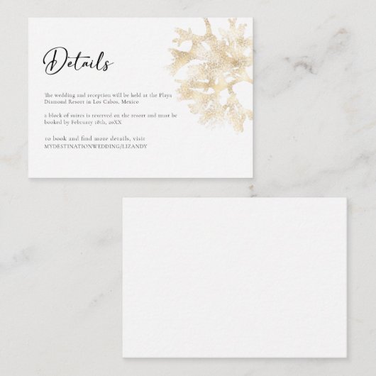 金ゴールドエレガントホワイトビーチ結婚式エンクロージャカード エンクロージャーカード (正面/裏面)