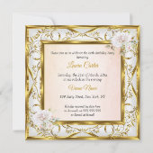 金ゴールドエレガントホワイトピンクローズフォトバースデーパーティー 招待状 (裏面)