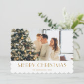 金ゴールドエレガントホワイトフォトメリークリスマスカード シーズンカード (スタンド正面)