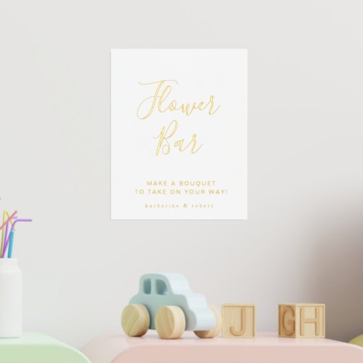 金ゴールドエレガントホワイトフラワーバー結婚ズ 箔ポスター (インサイチュ (子供部屋2))