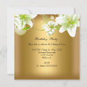 金ゴールドエレガントホワイトフローラ誕生日パーティー 招待状 (裏面)