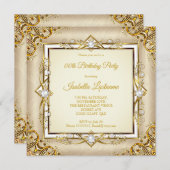 金ゴールドエレガントホワイトベージュパールバースデーパーティー 招待状 (正面/裏面)