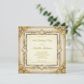 金ゴールドエレガントホワイトベージュパールバースデーパーティー 招待状 (スタンド正面)