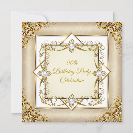 金ゴールドエレガントホワイトベージュパールバースデーパーティー 招待状 (裏面)