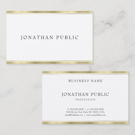 金ゴールドエレガントホワイトミニマルテンプレートモダン 名刺 (正面/裏面)
