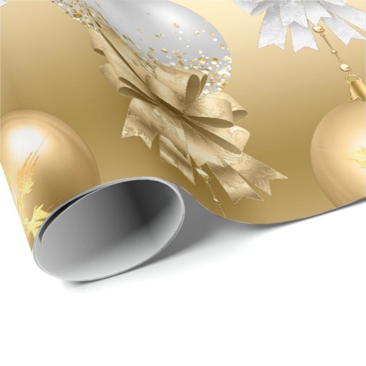 金ゴールドエレガントホワイトメタルクリスマスオーナメント ラッピングペーパー (ロールコーナー)