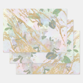 金ゴールドエレガントホワイトローズシルクデコペデザイン ラッピングペーパーシート