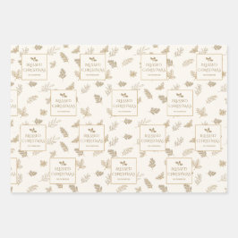 金ゴールドエレガントホワイト冬離れのミストレトー ラッピングペーパーシート