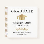 金ゴールドエレガントホワイト卒業パーティーゲストブック ノートブック (正面)