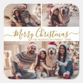 金ゴールドエレガントホワイト3フォトコラージクリスマス スクエアシール (正面)