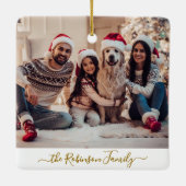 金ゴールドエレガントホワイト3フォトコラージクリスマス セラミックオーナメント (裏面)