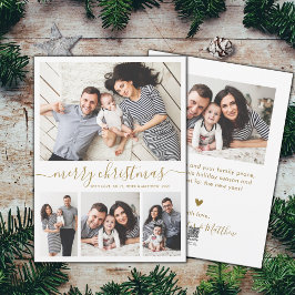 金ゴールドエレガントホワイト4フォトコラージクリスマスホリド シーズンカード