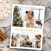 金ゴールドエレガントホワイト4フォトコラージクリスマスホリド シーズンカード