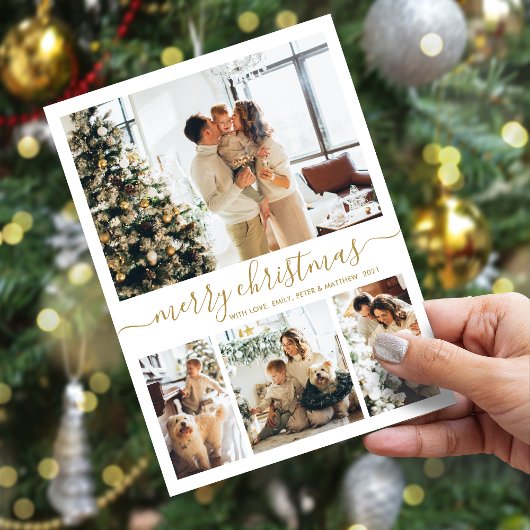 金ゴールドエレガントホワイト4フォトコラージクリスマスホリド シーズンカード