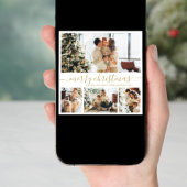 金ゴールドエレガントホワイト4フォトコラージクリスマス シーズンカード