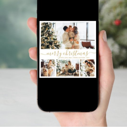 金ゴールドエレガントホワイト4フォトコラージクリスマス シーズンカード