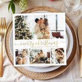 金ゴールドエレガントホワイト4フォトコラージクリスマス シーズンカード