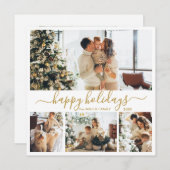 金ゴールドエレガントホワイト4フォトコラージュHappy シーズンカード (正面/裏面)