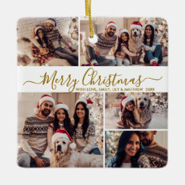 金ゴールドエレガントホワイト5フォトコラージクリスマス セラミックオーナメント