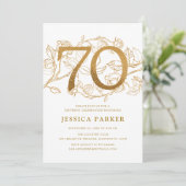 金ゴールドエレガントホワイト70誕生日 招待状 (スタンド正面)
