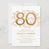 金ゴールドエレガントホワイト80誕生日 招待状 (正面)