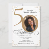 金ゴールドエレガントホワカスタムイト写真第50誕生日 招待状 (正面)