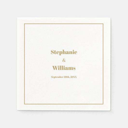 金ゴールドエレガントホワモダンシンプル結婚ミニマルトの スタンダードカクテルナプキン (正面)