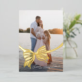 金ゴールドエレガントボウで結ばれたクリスマスフォト 箔シーズンカード (立ち正面)