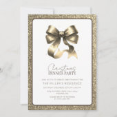 金ゴールドエレガントボウクリスマスディナーパーティー 招待状 (正面)