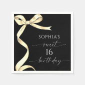 金ゴールドエレガントボウスウィート16バースデーパーティー スタンダードカクテルナプキン (正面)
