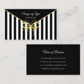 金ゴールドエレガントボウブティックブラックアンドホワイトストライプズ 名刺 (正面/裏面)