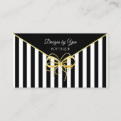 金ゴールドエレガントボウブティックブラックアンドホワイトストライプズ 名刺 (正面)