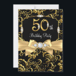 金ゴールドエレガントボウブラックダイヤモンド50th誕生日パーティー 招待状<br><div class="desc">第50回バースデーパーティーへの招待。黒エレガント金ゴールドダイヤモンドボウ&フローラダマスクデザイン。注意：すべてのフラットイメージ！宝石を持って実在いない！</div>