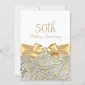 金ゴールドエレガントボウリーフホワイト50周年記念 招待状