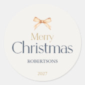 金ゴールドエレガントボウ付きメリークリスマスステッカー ラウンドシール (正面)