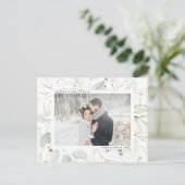 金ゴールドエレガントボタニカルグリーンリーフォトホリデーポスト ポストカード (スタンド正面)