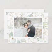 金ゴールドエレガントボタニカルグリーンリーフォトホリデーポスト ポストカード (正面/裏面)