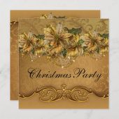 金ゴールドエレガントポインセチアパーティー 招待状 (正面/裏面)