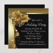 金ゴールドエレガントポインセチアパーティー 招待状 (正面/裏面)