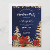 金ゴールドエレガントポインセチア企業のクリスマスパーティー 招待状 (正面)