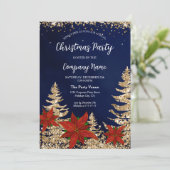 金ゴールドエレガントポインセチア企業のクリスマスパーティー 招待状 (スタンド正面)